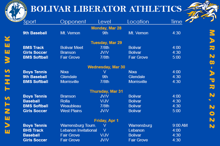 Athletic Events Mar 29 - Apr 2
